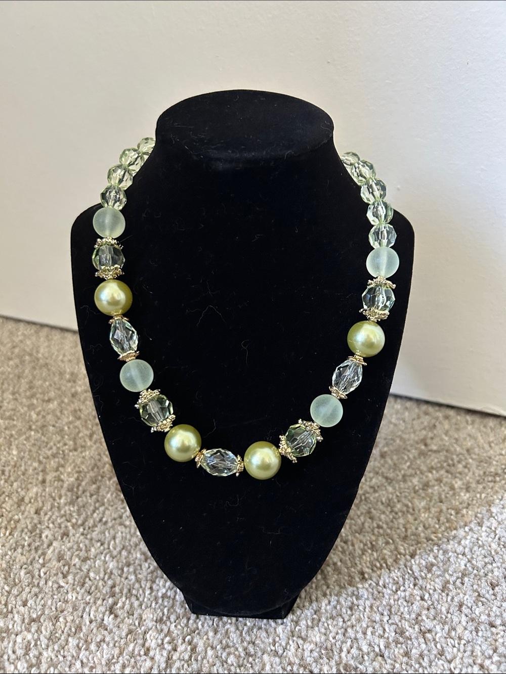 1928 Pale Green Crystal Bead Necklace- 16inch